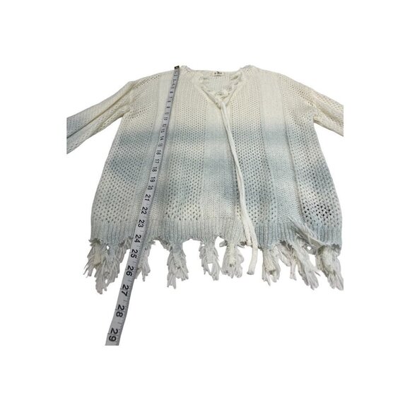 POL‎ Womens Small Oversized Distressed Sweater White Light Blue Ombre Tie Neck - Picture 5 of 8